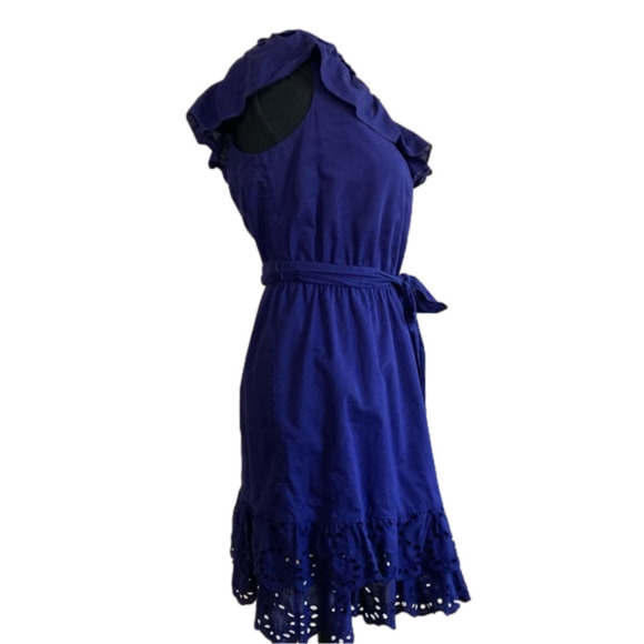 Nine West purple cotton one-shoulder neckline ruffle detail dress. Size 4 - Picture 4 of 9